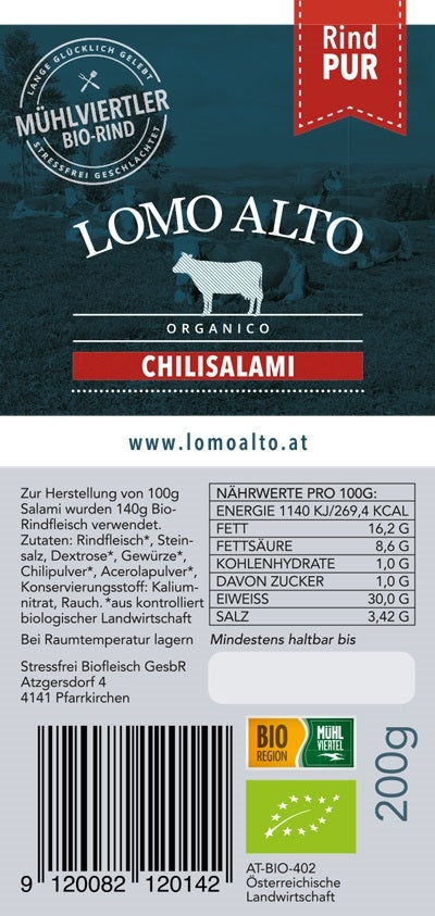 Chilisalami mild geräuchert 200g/Stk biologisch lomo alto