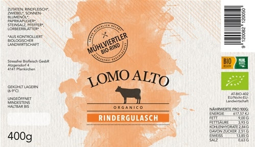 Rindergulasch Lomo Alto Etikette BIO